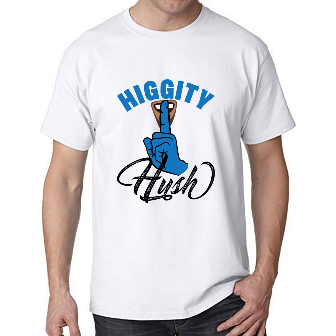 t shirt design higgity hush